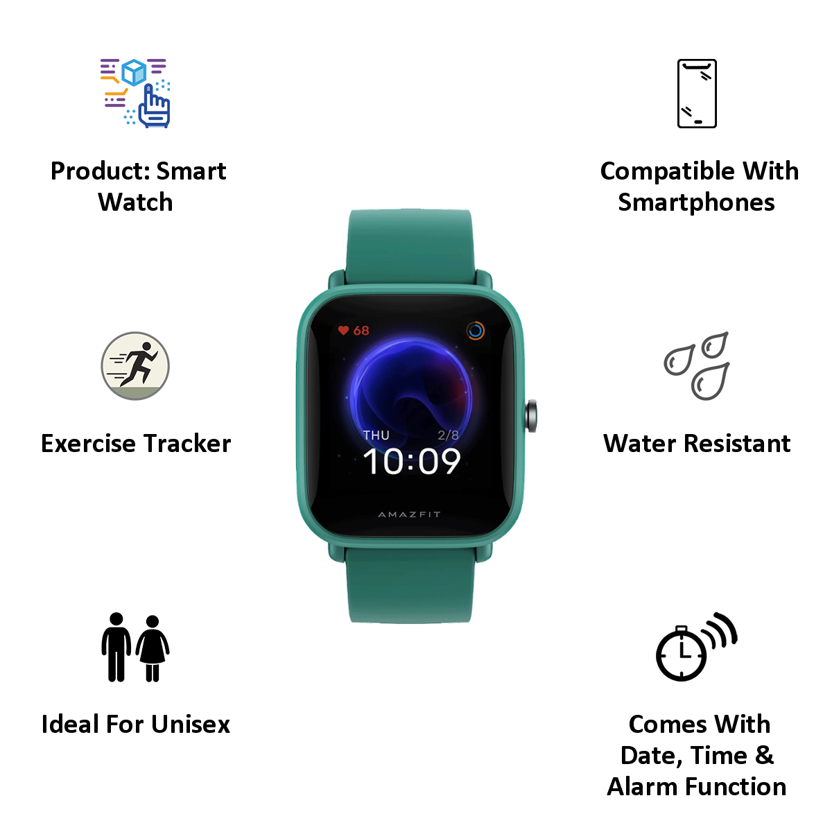 Buy Amazfit Bip U Smart Watch (GPS) (Large Color Screen, A2017, Black ...